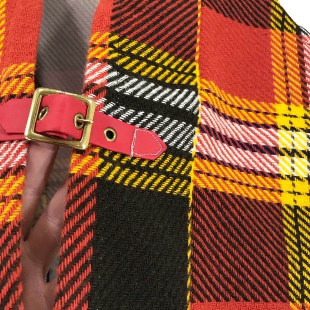 Vintage 70s Retro Plaid Buckle Front Woven Vest - Picture 7 of 12